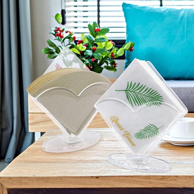 Cocktail Napkin Holder 2 Pack, Acrylic Clear Coffee Filter Holder, Modern Design, Decorative Caddy Holder for Tables and Kitchen Decor