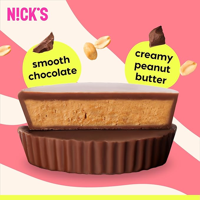 NICKS Peanut Butter Cups, Low Carb Chocolate with Peanut Butter, Without Added Sugar, 1.7 g Net Carbohydrates, 1 g Sugar, Keto friendly, Gluten Free, Without Palm Oil 12 Pack with a total of 24 cups