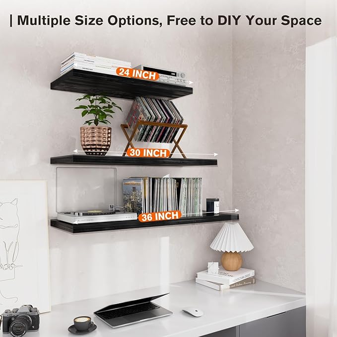 Wall Shelf Set of 1,Dark Wood Floating Shelves 36 in W x 10 in D x 1 in H, Wooden Floating Wall Shelf with Invisible Brackets for Living Room/Bedroom/Bathroom/Kitchen Storage and Decor