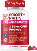 SmartyPants Adult Probiotic Gummies for Digestive Health: 3 Billion CFU, Gut Health and Immune Support Supplement, Clinically Studied Probiotic, Gluten Free, Strawberry, 30 Count (30 Day Supply)