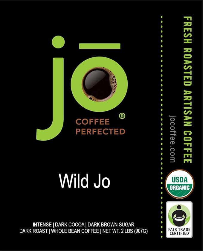 WILD JO: 2 lb, Organic Dark French Roast Coffee, Whole Bean, Bold Strong Rich Wicked Good, Great For Espresso, USDA Certified, Fair Trade Certified, Kosher, Arabica, Non-GMO, Gluten Free by Jo Coffee®