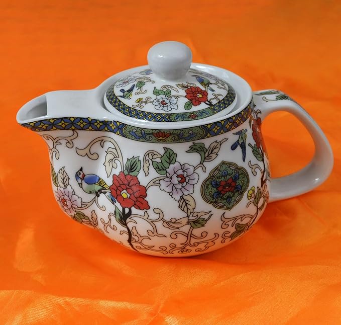 Porcelain Teapot 500ml Flower and Bird Kettle Stainless Infuser