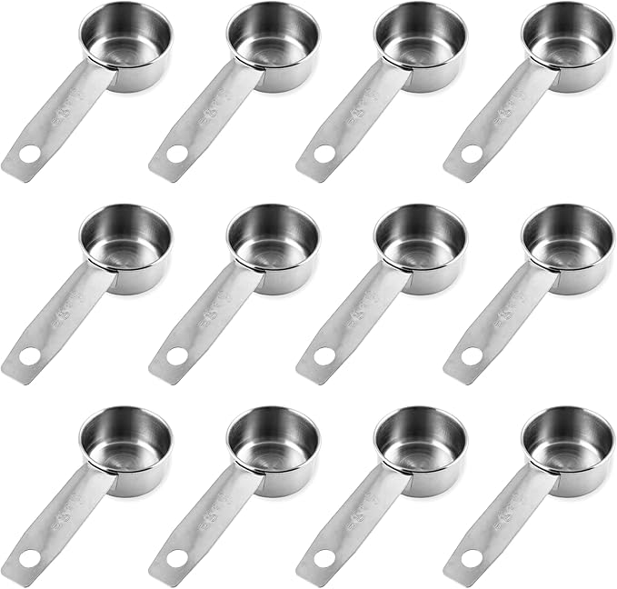 1/8 Cup Stainless Steel Measuring Cup | Sturdy Metal 30 ml | 30 cc | 1 oz | Single Cup for Wet and Dry Ingredients | Great for use as 1/8 Cup Coffee Scoop - 12 PK