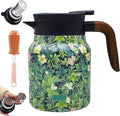 Vintage Floral Pattern Teapot – Built-In Infuser, 800ML/1000ML Heatproof Stainless Steel Teapot with Lid for Hot Drinks (Green, 800ml-Wooden handle)