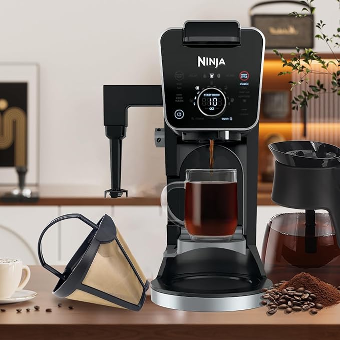 Coffee Permanent Filter for Ninja CFP Dual Brew Models, Reusable Gold Tone Coffee Filter Basket Compatible with Ninja Coffee Makers CFP201 CFP300 CFP301 CFP305 CFP307 (1 Pack)