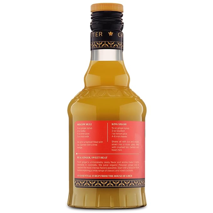 Liber & Co. Fiery Ginger Syrup - Made with 50% Organic Peruvian Ginger Juice - Perfect for Moscow Mules, Dark 'N Stormies, Sodas - Makes 25 Drinks (12.7 oz)