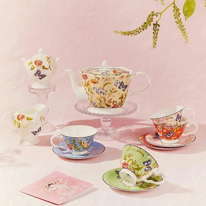 Aynsley Cottage Garden Windsor Fine Bone China Teapot - 37oz Classic Windsor Shape - English Cottage Style Gift Set