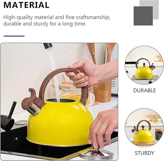 Vilihkc Whistling Stainless Steel Tea Kettle with Wood Grain Anti Heat Handle,2.6 Quart/2.5 Liter Stainless Steel Tea Kettles,Loud Whistling for Tea,Coffee,Gas Electric Applicable