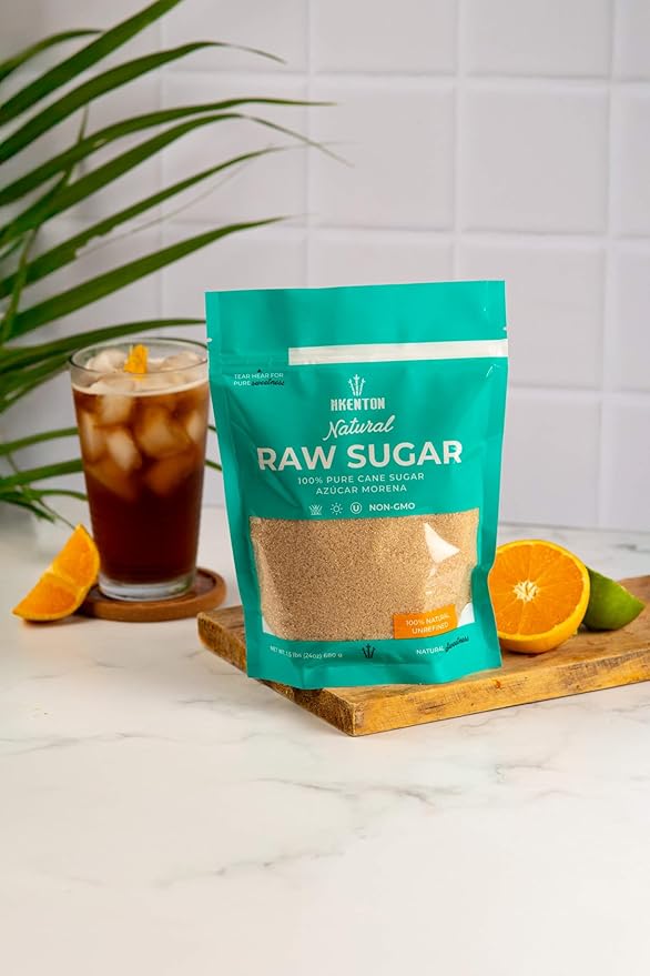 Akenton Natural Raw Cane Sugar, 1.5 Pound Resealable Bag | 100% Natural, Unprocessed, Unbleached, Unrefined Sugar | Gluten-Free, Vegan, Kosher | Non-GMO Project Verified