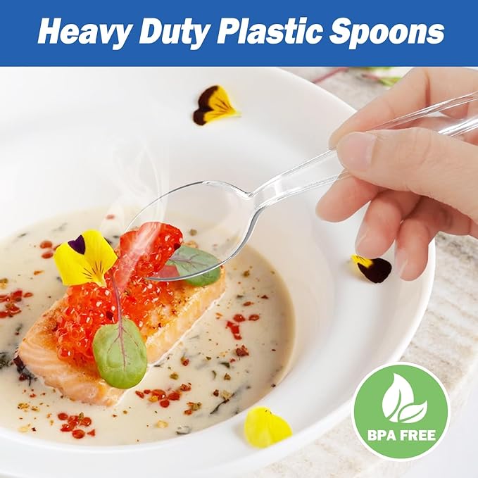 POSATE Heavy Duty Plastic Spoons - Food-Grade Disposable Material, Clear, Pack of 30