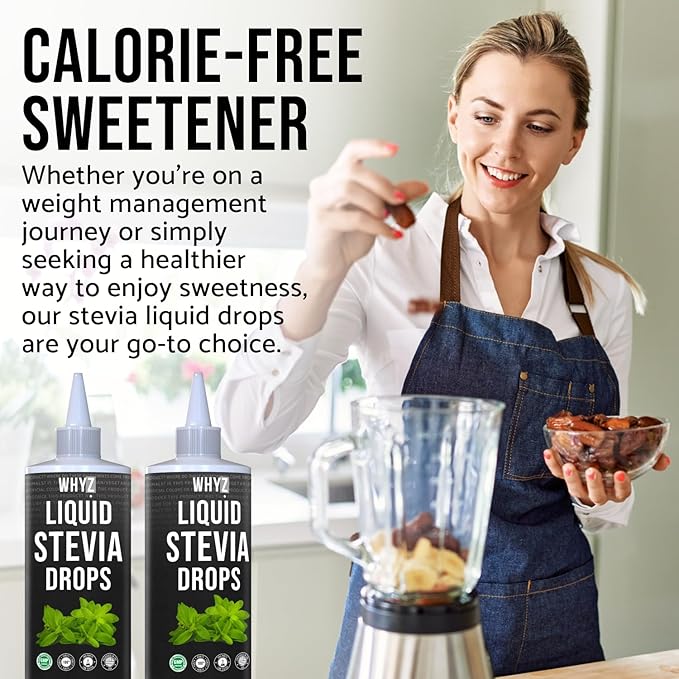 WHYZ Liquid Stevia Drops 8oz, Natural Liquid Stevia Extract, Pure Sweetener, Plant-Based Sweetener For Coffee Syrup, Zero Calorie, Non-GMO, Gluten-free, 1,823 Servings