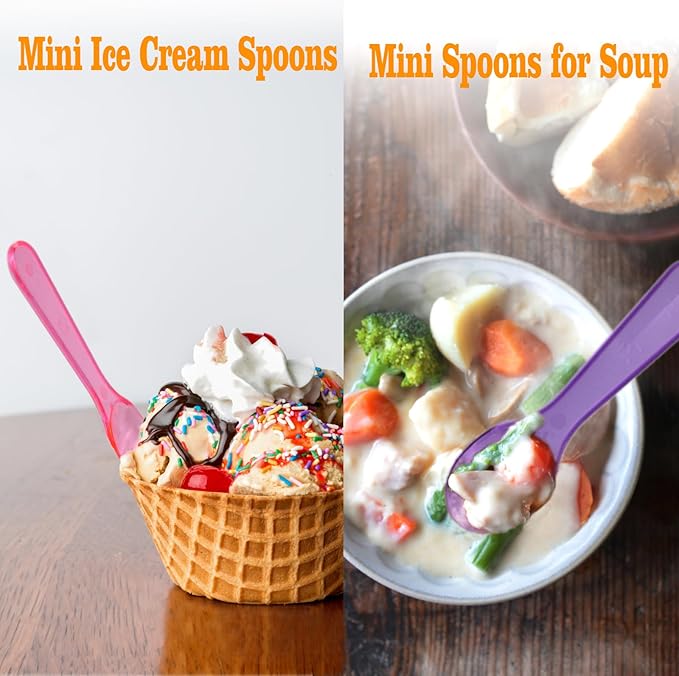 200 PCS Mini Dessert Spoons - 3 Inch Tiny Plastic Baby Spoons, Small Disposable Spoon for Baby Food, Ice Cream, Yogurt, Sampling - Multicolor Little Spoon Bulk Pack