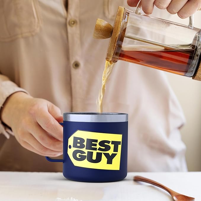 Funny Coffee Mug - BEST GUY Travel Mug 14oz Insulated Stainless Steel - Gifts for Husband, White Elephant Gift Ideas, Dad Gifts, Stocking Stuffers