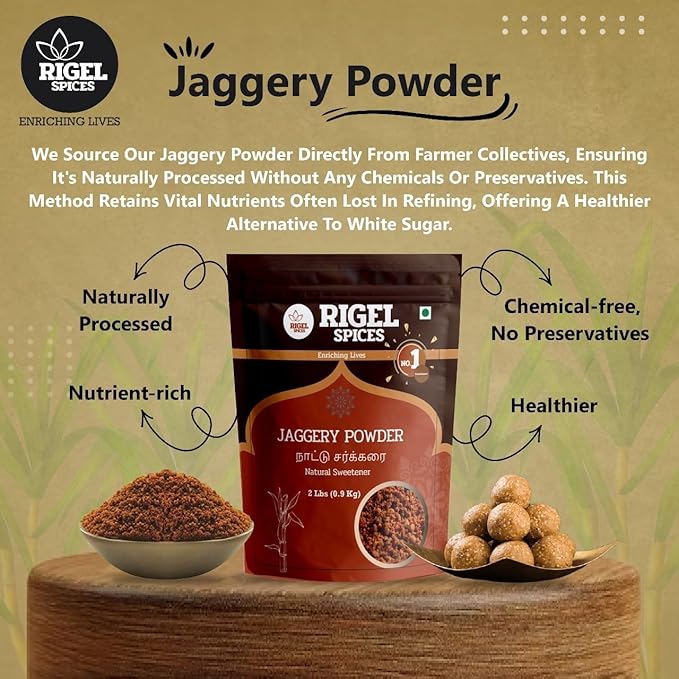Rigel Spices Cane Jaggery powder 2 Lbs | Naatu Sakarai | Natural Sweetener | No Preservatives | No Added Flavors