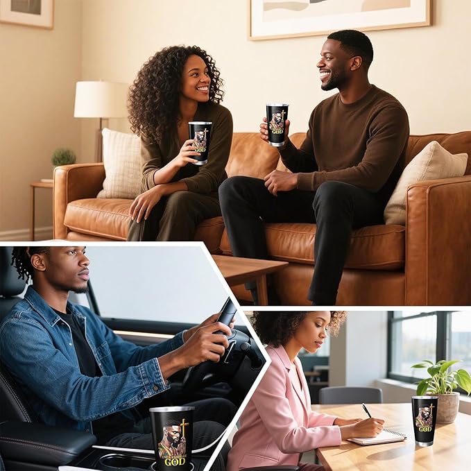 Africian American Christian Gifts for Men, Religion Gift Black Man Coffee Mug, Afro Black Dad Gift Travel Mug, 20oz Coffee Tumbler, Christian Tumbler for Men Faith