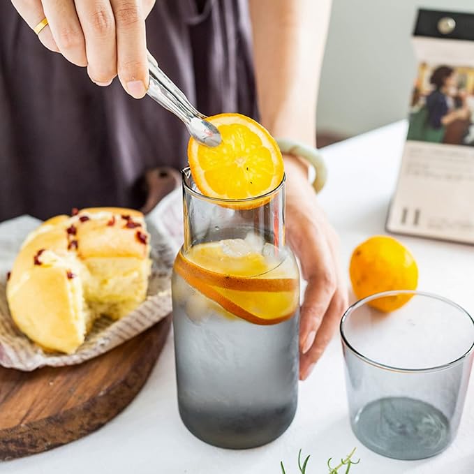 Bedside Glass Water Carafe Set with Cup, Glass Carafe with Lid Mouthwash Cups for Bedroom Bathroom Juice Wine Milk
