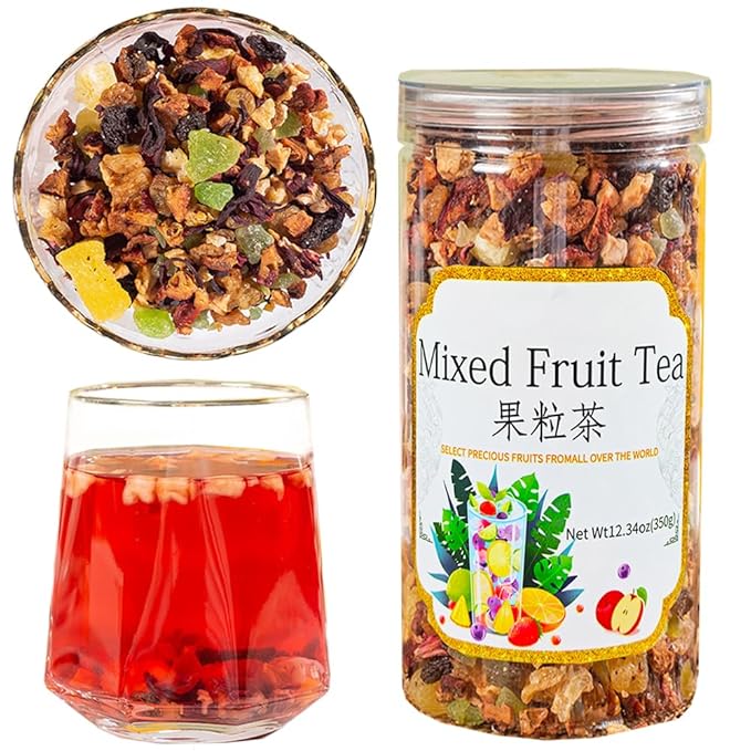 Fruit Tea Blend 12.34OZ,For Hot Or Cold Brew,Hibiscus Blossoms and Berries Based Herbal Loose Leaf Tea,Vegan,Caffeine Free,Vitamines Rich,DIY