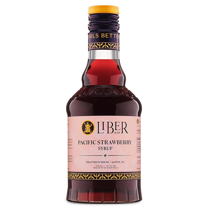 Liber & Co. Pacific Strawberry Syrup - Craft Cocktail Mixer with 60% Strawberry Juice - Perfect for Daiquiris, Margaritas & Mocktails - Makes 25 Drinks (12.7 oz)