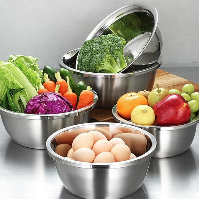 Stainless Steel Salad Bowls 54Oz Large Lightweight Unbreakable Cereal Bowls Set Non-Toxin Dishwasher Safe BPA Free and Healthy (4)