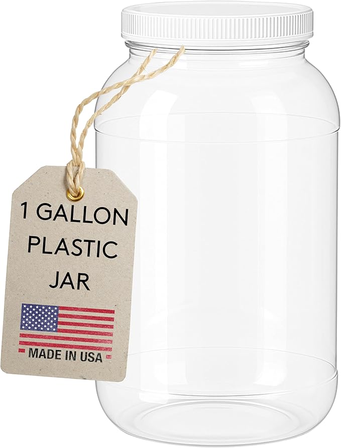kitchentoolz 1 Gallon Plastic Jar with Airtight Lid – Wide Mouth Food Storage Container – Clear PET Canister – Made in USA