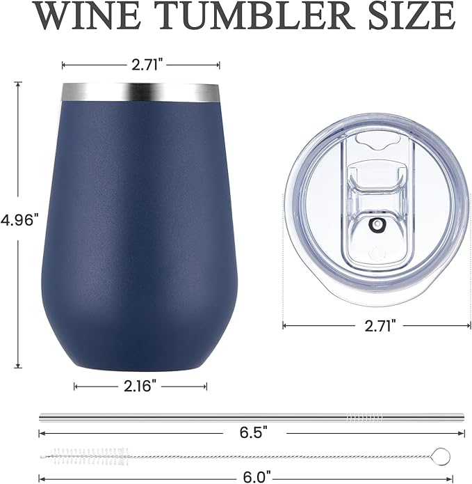 MEWAY 12oz Stainless Steel Wine Tumbler with Lid - Double Wall Vacuum Insulated Swig cups for Hot and Cold Drinks, Ideal for Coffee, Wine, Beer, gifts for Women under 10 dollars(Navy,Set of 4)