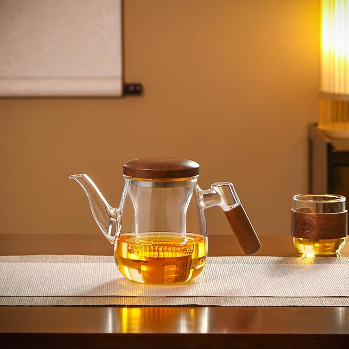 Glass Teapot, 600ml Borosilicate with Infuser, Stovetop & Microwave Safe, Non-Drip Spout, Ergonomic Handle
