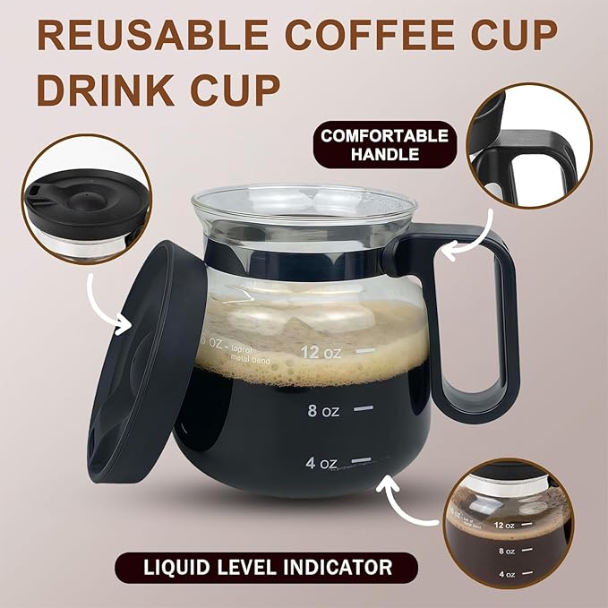 16 Oz Coffee Pot Mug,Mini Coffee Pot Cup,with Spill Proof Lid Heatproof Glass Mug Large Capacity ideal Gift for Coffee Lovers (2Pcs)
