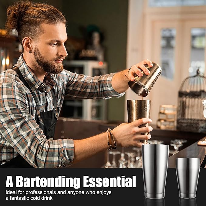 QTLCOHD 6 Pcs Cocktail Shaker Tins, 18/28 Oz Stainless Steel Boston Shaker Bartending, Weighted Drink Mixer for Martini, Essential & Professional Bar Tools for Bartending, Silver