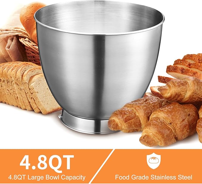 4.8QT Stand Mixer, 12-Speed Electric Kitchen Mixer with Tilt-Head, Stainless Steel Bowl, Egg Whisk, Dough Hook & Beater – Lightweight, Compact for Small Kitchens (Gray)