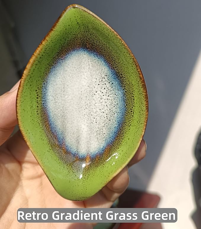 Coffee Spoon and Rest for Coffee Bar Accessories, Leaf Small Spoon Rest for Coffee Station, Tea Spoon Rest Tea Spoon Holder Teaspoon Rest, 1 PC (Retro Grass Green with Rainbow Rose Spoon)