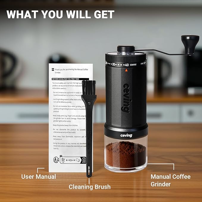World's First 60g Large Capacity Manual Coffee Grinder, Portable Hand Coffee Bean Mill with 40 Adjustable Settings, Stainless steel Burr Grinder for Espresso, Pour Over, Camping, Travel, Gift, etc