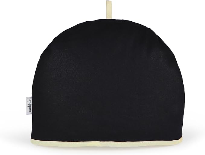 Muldale Large Tea Cozy for Teapot Insulated - Black - Thermal 100% Cotton Extra Thick Wadding - Designed in England - Tea Cozies Covers Fit 1 to 6 Cup Neutral Kitchen Textiles Range