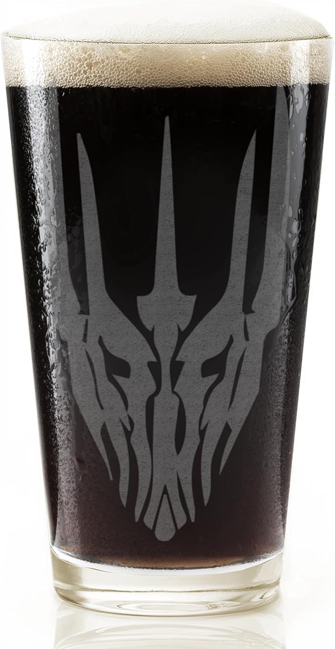MASK OF SAURON Engraved 16oz Pint Glass | Inspired by Tolkien Power Ring and Middle Earth | Great Christmas Gift Idea | Unique Elvish Fantasy Wizard Fantasy Decor!
