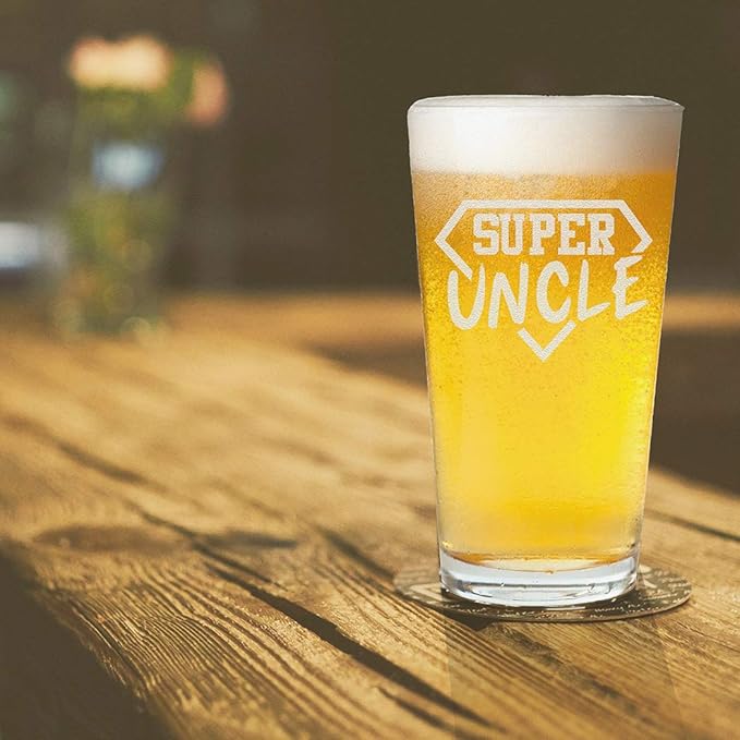 Veracco Super Uncle Funny Birthday Gift Fathers Day For Dad Grandpa Stepdad Pint Beer Glass (Clear)
