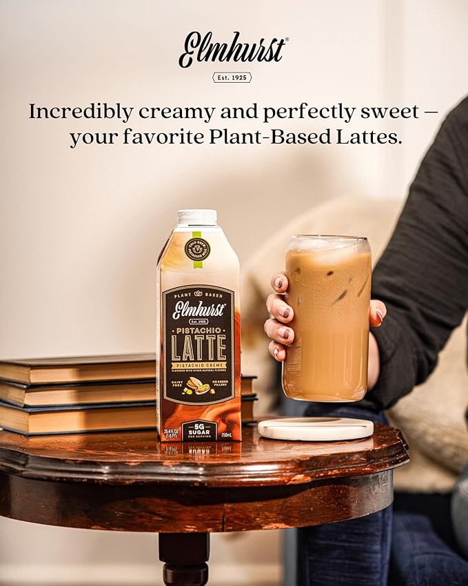 Elmhurst 1925 Pistachio Crème Latte – Plant-Based, Vegan, Dairy-Free Plant Milk Latte Made of Pistachio Milk, Cold Brew Premium Arabica with 95mg Caffeine & Sweet Cream Notes – 25.4oz (Pack of 6)
