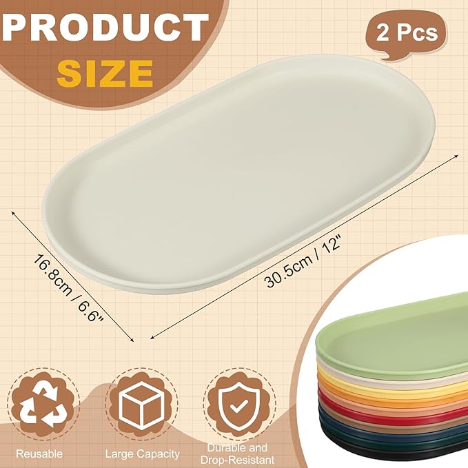 uxcell 2Pcs Fast Food Serving Trays, 12x6.6 Oval Reusable Restaurant Serving Trays for Kitchen Restaurant Coffee Fruit Burger Lunch Dessert, Cream White