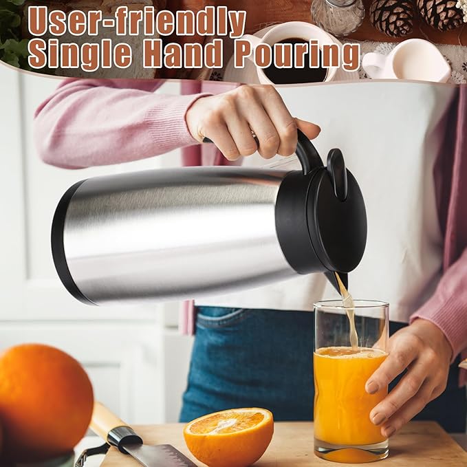 Uiifan 2 Pcs 51 Oz Thermal Coffee Carafe Stainless Steel Insulated Vacuum Coffee Carafes Double Walled Vacuum Thermal Pot Flask with Brushes for Keeping Cold Hot Tea Water Milk Home Office (Silver)