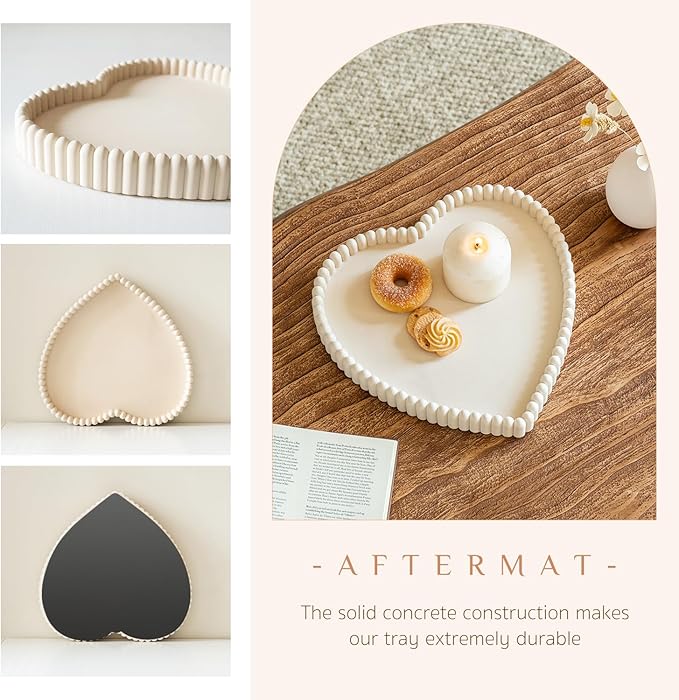 Coffee Table Tray, Home Decor Heart Shaped Tray, Concrete Cream White Coffee Table Decor Trays, Serving Decorative Trays for Dining Table