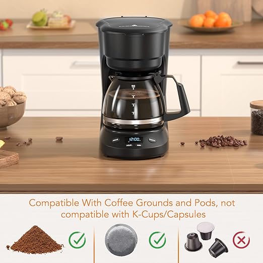 Pro 5-Cup Smart Coffee Maker – Advanced Coffee Machine with Touchscreen Programmable Timer, Energy-Saving Mode, Enhanced Pause & Serve & Quick-Clean System –For Office & Home Use