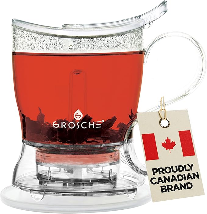GROSCHE Aberdeen Tea Infuser Teapot & Smart Tea Maker - BPA-Free, Drip-Free Design | Coaster | Easy Brew | Easy Clean Steeper - Ideal Herbal Tea Gift & Holiday Gifts for Tea Lovers, (17.7 oz - 525 ml)