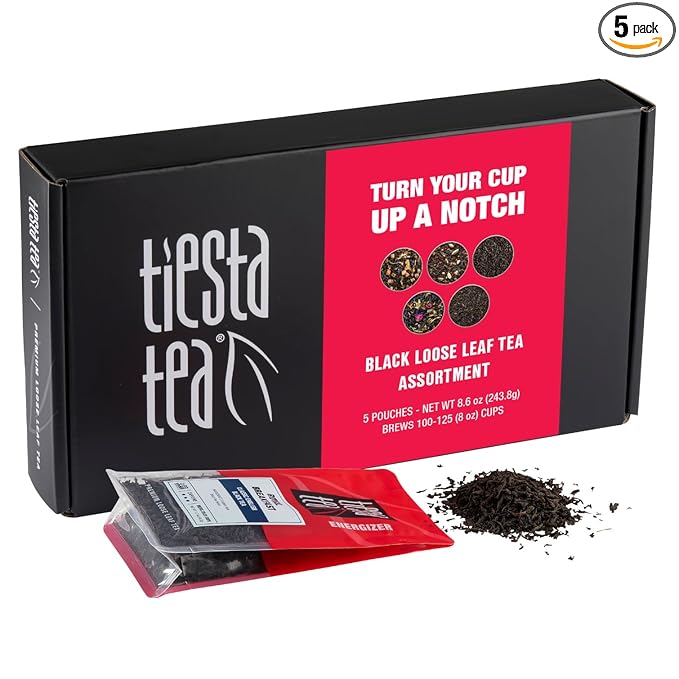 Tiesta Tea - Black Loose Leaf Tea Gift Set, High Caffeinated Assorted Blends, 5 Pouches for Hot & Iced Brews Variety Pack, English Breakfast, Earl Grey, Chai, & Passion Fruit