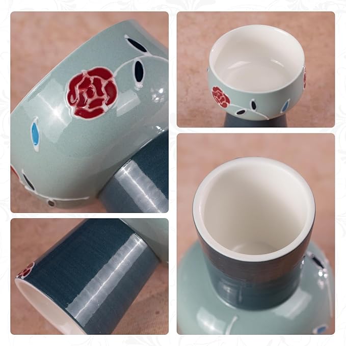 KAMMAK Tea Cup Set of 2 Small Tea Cups 2.1oz Blue Porcelain Tea Cup Set, Asian Ceramic Teacups for Home, Party, Office, Chinese Kung Fu Tea Set for Hot/Cold Drink (Mingji Mountain)