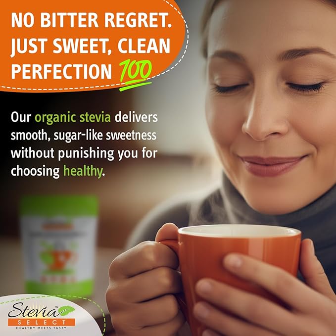 Stevia Select Organic Stevia Powder - Sugar Free Plant Based Stevia Sweetener Non GMO Pure Stevia Extract - Sugar Substitute No Additives Zero Calorie 4 Oz