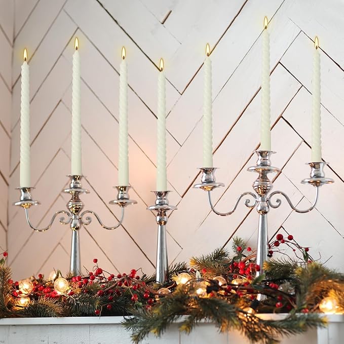 10 Inch Ivory Spiral Taper Candle Set of 12 Pack Unscented Dripless Candlesticks for Valentine's Day,Dinner,Party,Brithday,Wedding,Christmas,and Home Decoration