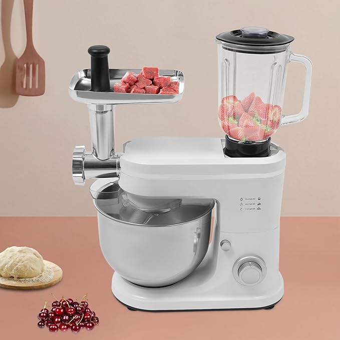 Food Processor, 700W Electric Chopper with Meat Grinder & Veggie Chopper, 6+1 Speed, 6.34QT Bowl (White)