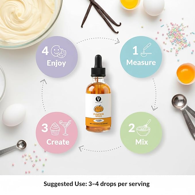 Dolce Flav Natural Pumpkin Spice Extract – 2 Ounce Oil-Soluble Kosher, Sugar-Free, Concentrated Warm Pumpkin Spice Flavoring for Baking, Smoothies & Desserts, Includes Measured Dropper