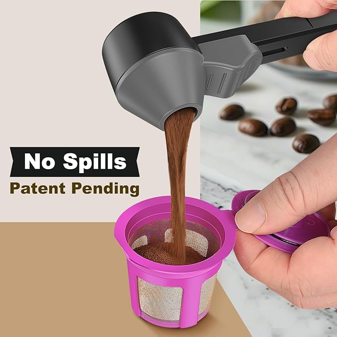 Coffee Scoop & Funnel for Reusable K Cup Refillable Coffee Pods, Coffee Measuring Spoon 2 Tablespoon Capacity, Scoop with Funnel for Ground Coffee, Protein Powder, Tea (Black&gray, 1 Pack)