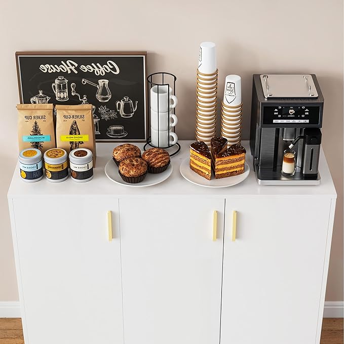 Cozy Castle Buffet Cabinet with Storage, Accent Storage Cabinet with Doors and Shelves, Wood Coffee Bar Sideboard Console Table for Kitchen Living Room Entryway Hallway, 35.4" Tall White