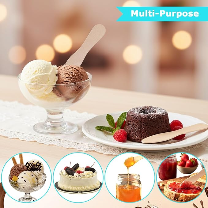 HANSGO 300PCS Small Wooden Spoons, Mini Single-Use Dessert Tasting Spoons, 3 Inch Natural Wood Sample Spoon for Crafts, Ice Cream, Yogurt, Cake, Parties, Catering & Home Use