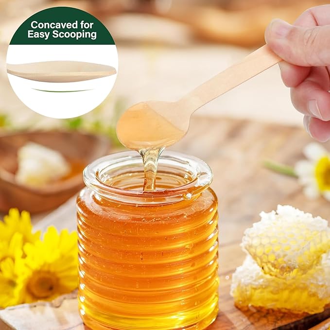 200 Pack Variety Mini Wooden Spoons (100 Square + 100 Round) - 4" Mini Tasting Spoons for Gelato, Ice Cream, Yogurt & Charcuterie Jars - Biodegradable Birchwood Sample Spoons for Parties